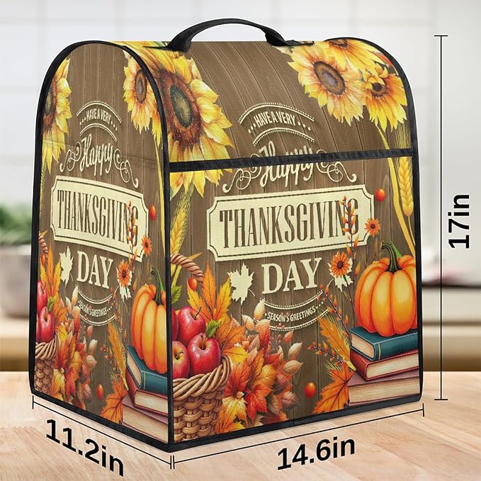 cfpolar Kitchen Aid Mixer Cover Compatible with 6-8 Quarts Thanksgiving Sunflower Pumpkin Apples Stand Mixer Cover Kitchen Aid Mixers Accessories Appliance Organizer Bag Dust Covers with Zipper Pocket