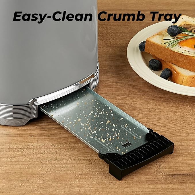Toaster 2 Slice Retro Stainless Steel with 1.5” Extra Wide Slots Bagel Defrost Reheat Cancel Functions 6 Bread Shade Settings Removable Crumb Tray Gray