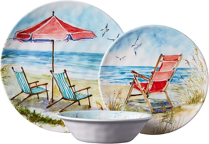 Ocean View 12 pc Melamine Dinnerware Set Service for 4