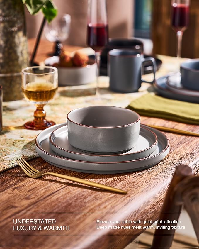 Famiware Nebula Ridge Stoneware Dinnerware Sets for 8 24 Pieces Plates and Bowls Sets Dishes Set Microwave and Dishwasher Safe Kitchen Plates Multi-color