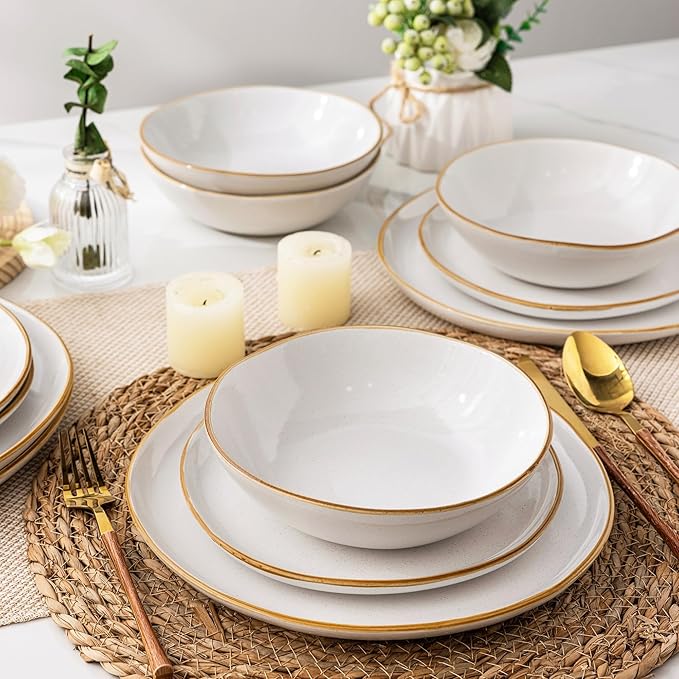 AmorArc Ceramic Dinnerware SetsHandmade Reactive Glaze Stoneware Plates and Bowls SetsHighly Scratch Resistant | Dishwasher &amp Microwave Safe Dishes SetService for 4 (12pc)
