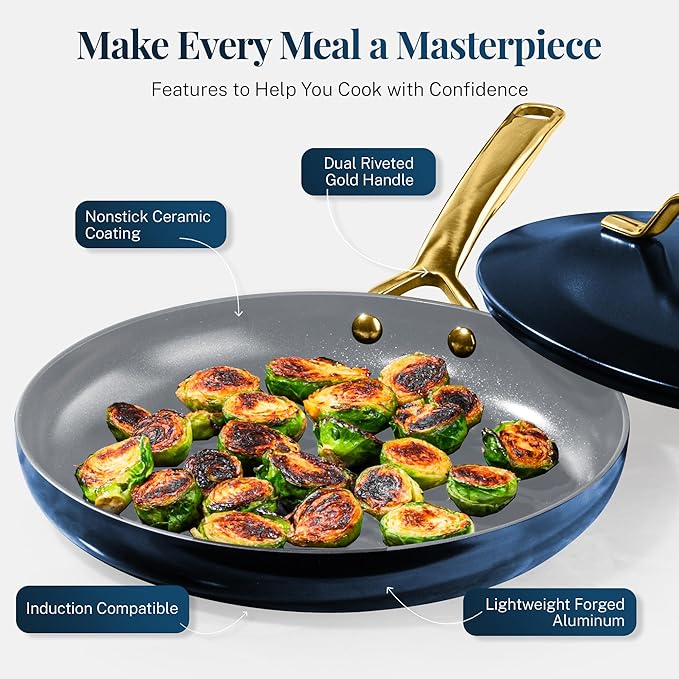 Gotham Steel Modern 11 Pc Ceramic Pots and Pans Set Non Stick Kitchen Cookware Sets Non Stick Pots and Pan Set Ceramic Cookware Set Pot and Pan Set Non Toxic Cookware Set Dishwasher Safe - Navy