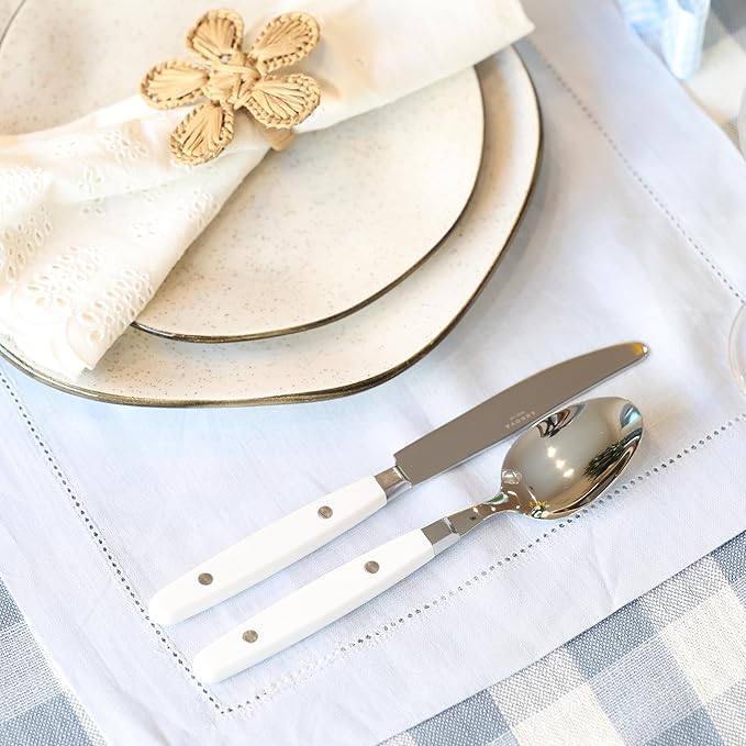 ANNOVA Silverware Set Retro/Rivet Colorful Stainless Steel Tableware Kitchen Flatware Set Utensils Includes Dinner Knives Forks Spoons Salad Forks &amp Dessert Spoons (White 20 Pieces)