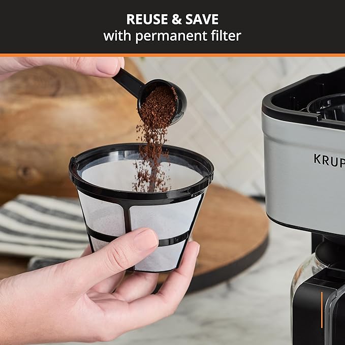 KRUPS Simply Brew Compact 5 Cup Coffee Maker: Stainless Steel Design Pause &amp Brew Keep Warm Reusable Filter Drip-Free Carafe