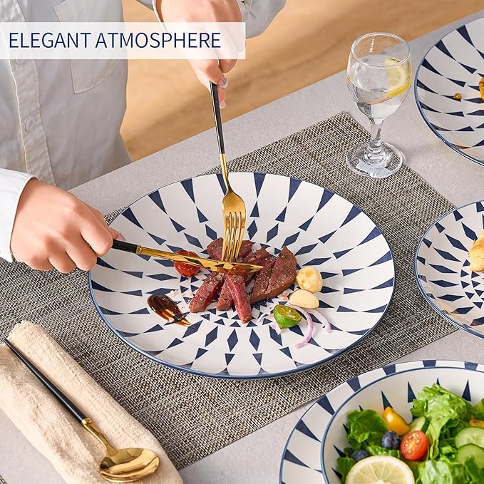 Bestone Ceramic 12-Pieces Dinnerware Sets Ceramic Dish Plates and Bowls Sets Dishes Set for 4 Dinner Salad Dessert Plates and Cereal Bowls Set GiftVintage Blue