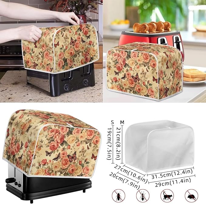 Pink Toaster Cover 4 Slice Toaster Cover Flower Kitchen Small Appliance Dust Cover with Blender Dust Cover Stand Mixer or Coffee Maker Appliance Cover Dust and Fingerprint Protection Set of 3