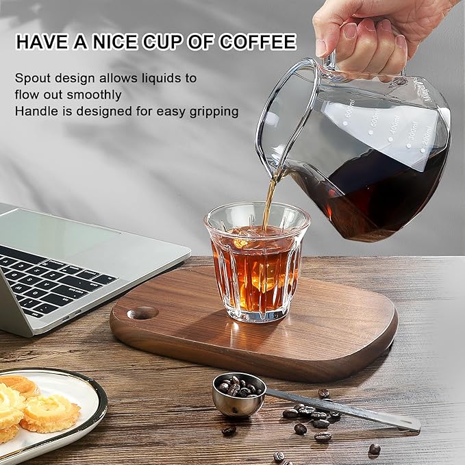 Mongdio Pour Over Coffee Maker 20 oz High-Heat Borosilicate Glass Coffee Maker with 100pcs Paper Filters Walnut Handle &amp Glass Lid Drip Coffee Maker Set for Home Café Restaurant - 600ml Gray