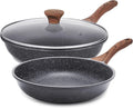 SENSARTE Nonstick Frying Pan Skillets Swiss Granite Coating Omelette Pans Healthy Cookware Chef's Pan Free of Intentionally Added PFOA (8+11Inch with Lid)