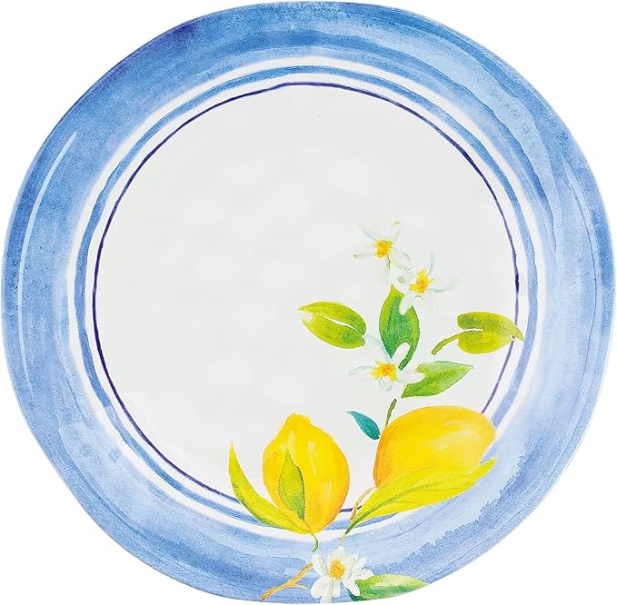 UPware 12 Piece Lovely Lemons Melamine Dinnerware Sets Outdoor Dishes Set Plates and Bowls Sets Service for 4 Blue Yellow