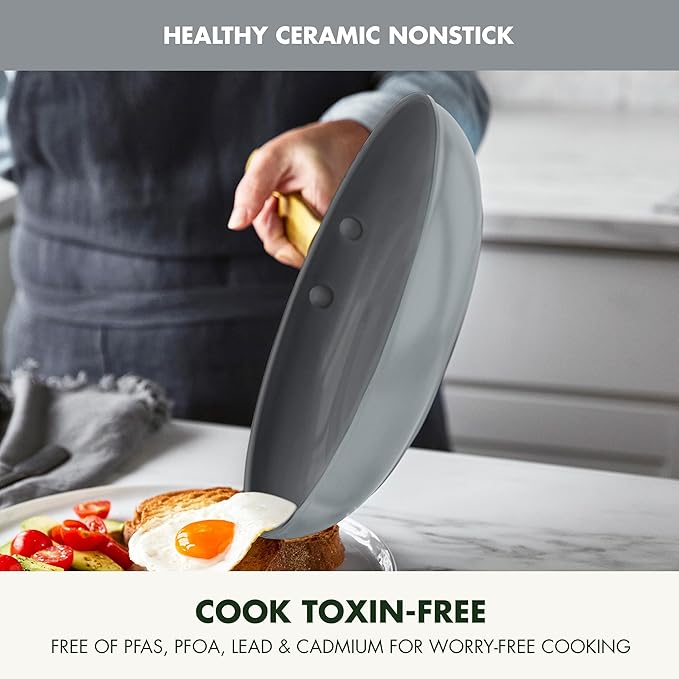 GreenPan Hard Anodized Healthy Ceramic Nonstick 8 Piece Cookware Pots and Pans Set Gold-Tone Stainless Steel Handles PFAS &amp PFOA-Free Dishwasher Safe Oven &amp Broiler Safe Charcoal