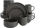 Gibson Tosca Terra Cotta Reactive Dinnerware Set 16 Piece Black Sand
