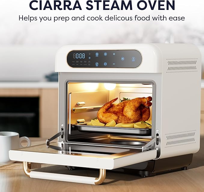CIARRA 8-in-1 Air Fryer Steam Oven Countertop 13QT Mini Toaster Oven with Steam Rapid Steam Air Fry Vapor Bake Steam Clean Bake Dried Ferment White