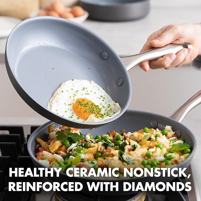 GreenPan Lima Hard Anodized Healthy Ceramic Nonstick 12 Piece Cookware Pots and Pans Set PFAS-Free Oven Safe Gray