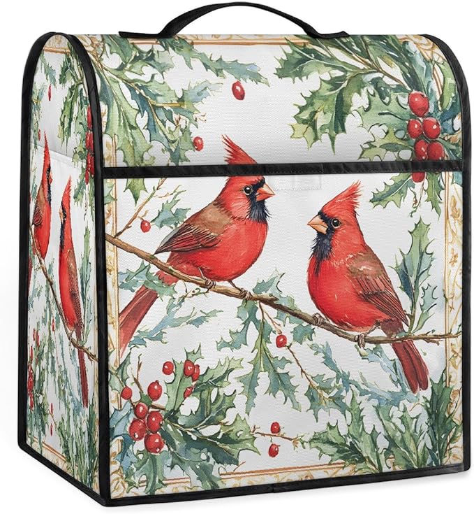 cfpolar Kitchen Aid Mixer Cover Compatible with 6-8 Quarts Christmas Cardinal Holly Stand Mixer Cover Kitchen Aid Mixers Accessories Appliance Organizer Bag Dust Covers with Zipper Pocket