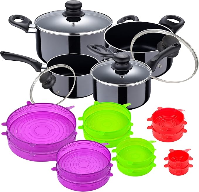 San Ignacio PRESSED ALUMINUM KITCHEN BATTERY SET + 12pc SILICONE LID SET BLACK/MULTICOLOUR PK4694