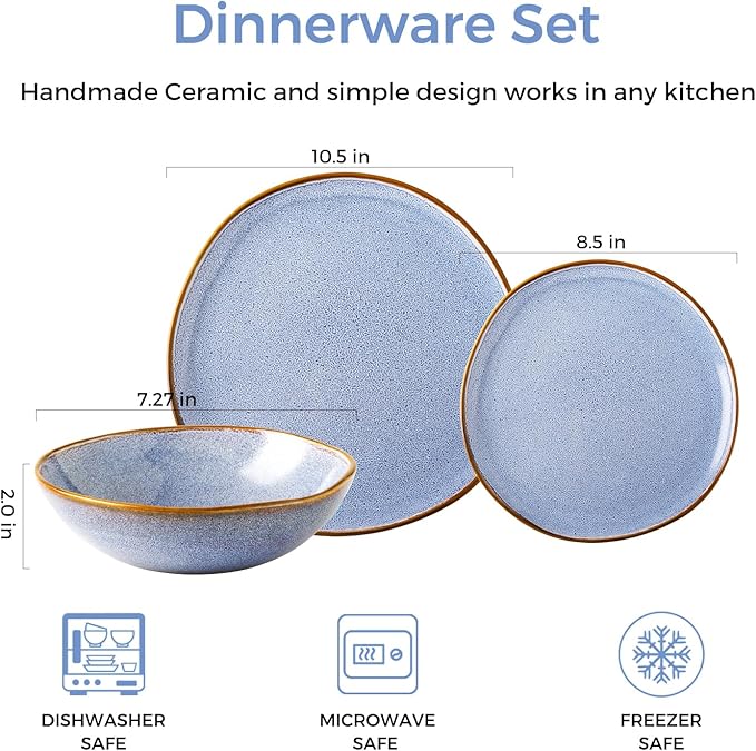 AmorArc Ceramic Dinnerware SetsHandmade Reactive Glaze Stoneware Plates and Bowls SetsHighly Scratch Resistant | Dishwasher &amp Microwave Safe Dishes SetService for 8 (24pc)