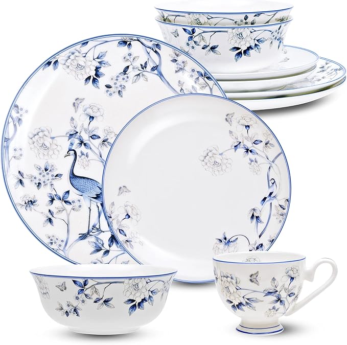 16 PCS Top-Grade Bone China Dinnerware Set for 4Jingdezhen Blue and White Porcelain Kitchen Bowls Dinner Table Plates Coffee Cups