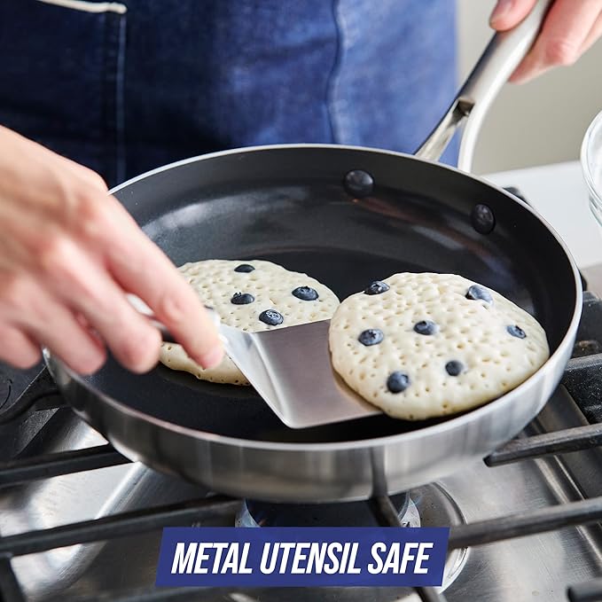 Blue Diamond HD Stainless Steel Clad Pro 2-Piece 9.5 and 11 Frypan Skillet Set Diamond Infused Ceramic Nonstick PFAS-Free Dishwasher Safe Oven and Broiler Safe Silver