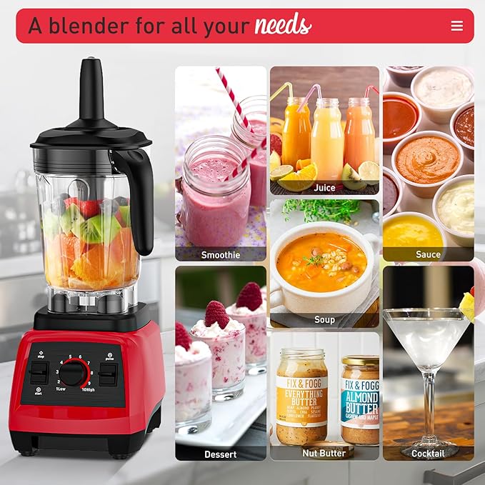 Smoothie Blender 1800W Countertop Professional Blender Juicer for Kitchen Ice Crusher or Juice Milkshake Dessert