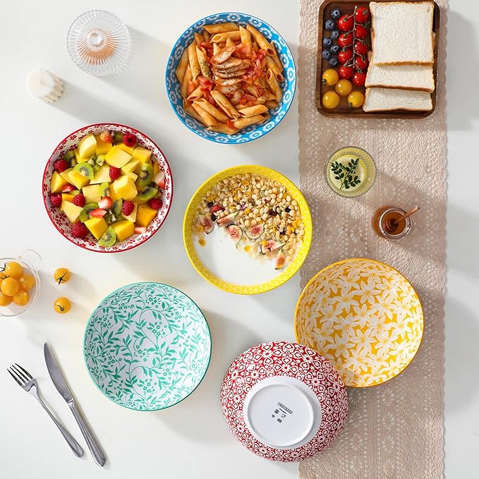 vancasso SELENE 24 Pieces Dinnerware Sets and 8.5 Pasta Bowls Set of 6 40 oz Porcelain Shallow Salad Bowls