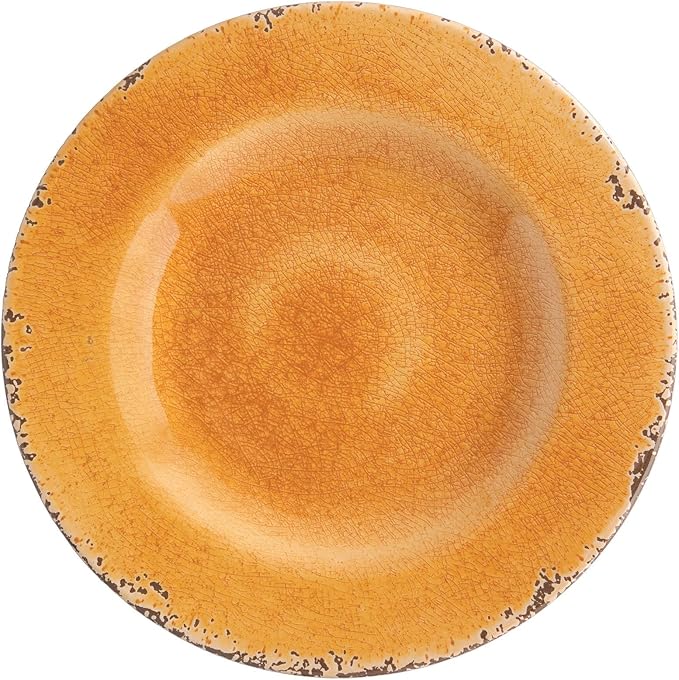 UPware 12 Piece Crackle Melamine Dinnerware Sets Outdoor Dishes Set Plates and Bowls Sets Service for 4 Orange