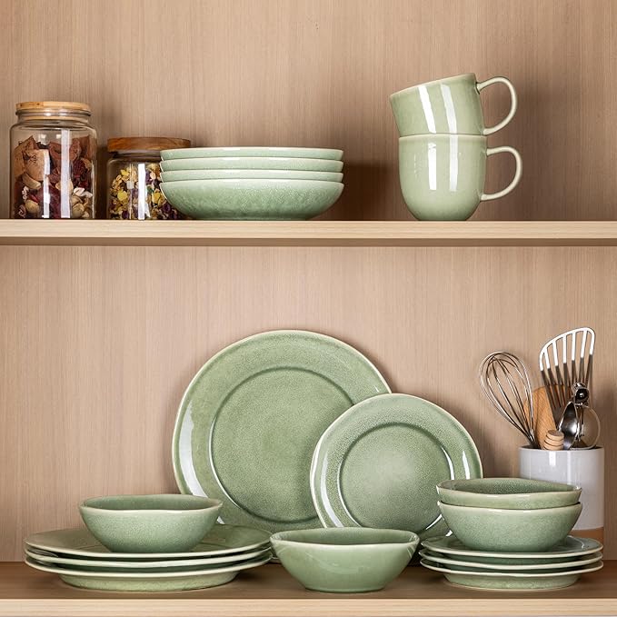 AmorArc Ceramic Dinnerware Sets Handmade Stoneware Reactive Glaze Plates and Bowls Set Scratch Resistant | Dishwasher &amp Microwave Safe Dishes Set Service for 4 (12pc)