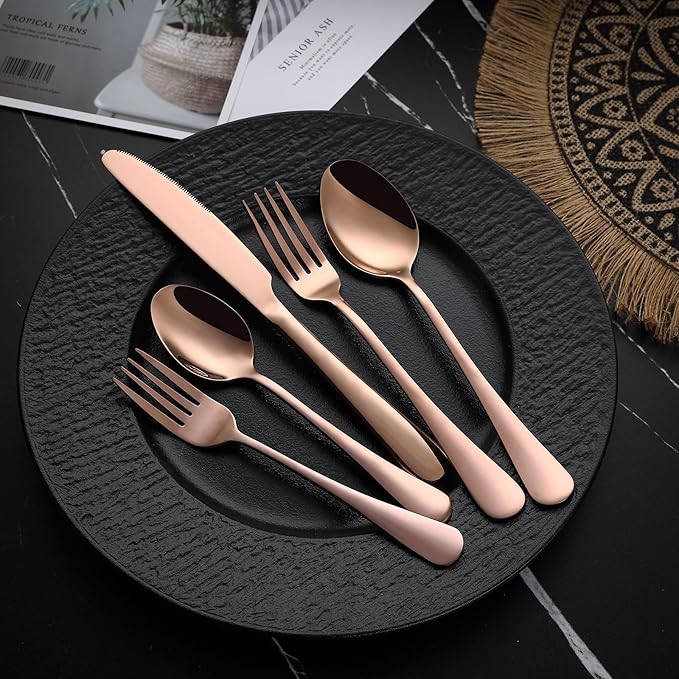 VANDBAO Coppery Flatware Cutlery Silverware Set 20 Pieces Stainless Steel Colorful Utensils Tableware Set Service for 4 Include Knife/Fork/Spoon Reusable Mirror Polished Dishwasher Safe