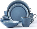 FAIT Round Stoneware 16pc Dinnerware Set for 4 Dinner Plates Side Plates Cereal Bowls Mugs - Reactive Glaze Blue (463014)