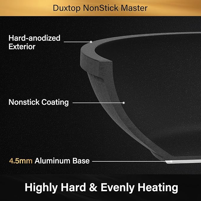 Duxtop Hard-Anodized Nonstick Cookware Set 10 PCS Anti-Scratch Pots and Pans Set Aluminum Kitchen Induction Cookware PFAS-Free Oven Safe to 500 °F Dishwasher Safe Black