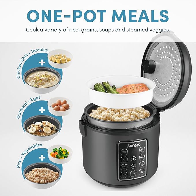 AROMA® Digital Rice Cooker Multicooker 6-Cup (Uncooked) / 12-Cup (Cooked) Steamer Slow Cooker Oatmeal Cooker Grain Cooker Auto Keep Warm 3 Qt Black ARC-966BD