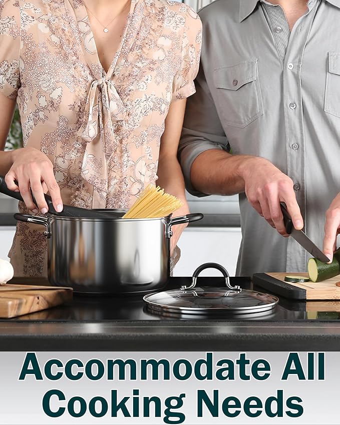 Cook N Home Stainless Steel Cookware Sets 10-Piece Pots and Pans Kitchen Cooking Set with Stay-Cool Handles Dishwasher Safe Silver