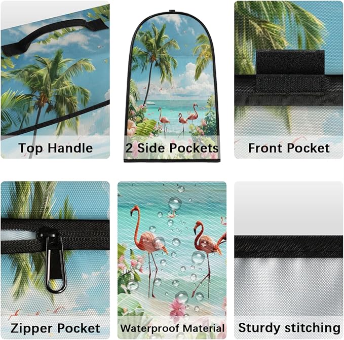 Kitchen Aid Mixer Cover Summer Flamingo Beach Flowers Stand Mixer Cover Compatible with 6-8 Quarts Stand Mixers Dust Covers with Zipper Pocket Foldable Washable Kitchen Aid Organizer Bag