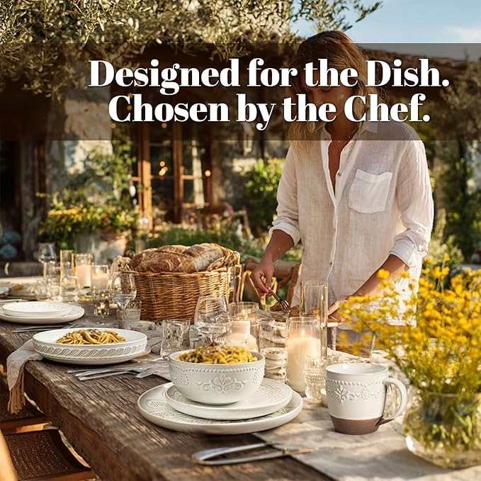 Artena Plates And Bowls Sets 16 Pieces Dinnerware Sets Dish Set For 4 Ceramic Kitchen Bowl And Plate Set Embossed White Dishware Sets Dishwasher &amp Microwave Safe (Damask Floral) (With Mugs)