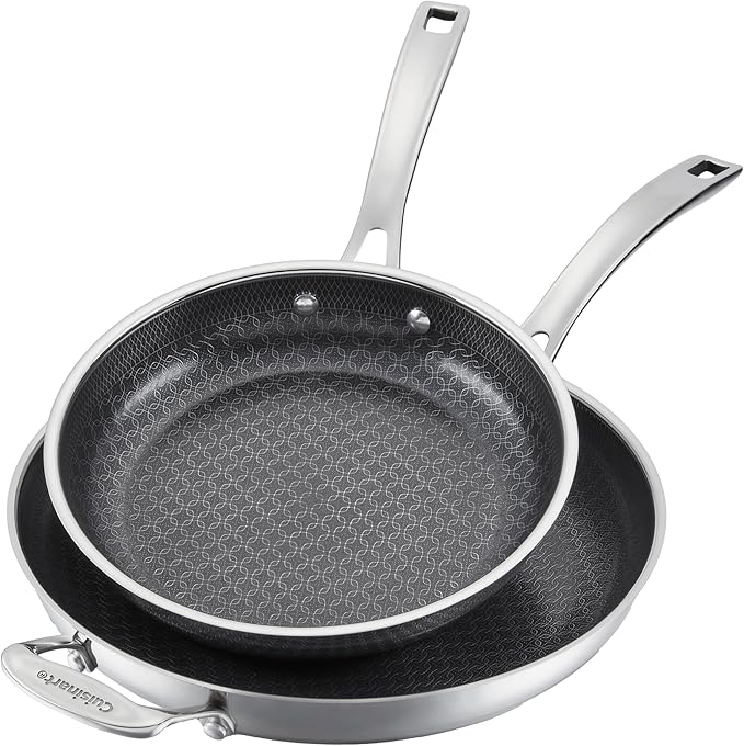 Cuisinart FusionPlus Hybrid Nonstick Stainless Steel Cookware Set 2-Piece Skillet Cooking Set with PFAS-Free PURELYSEAR Ceramic Non Stick Technology Scratch Proof Cool Grip Handles Dishwasher Safe