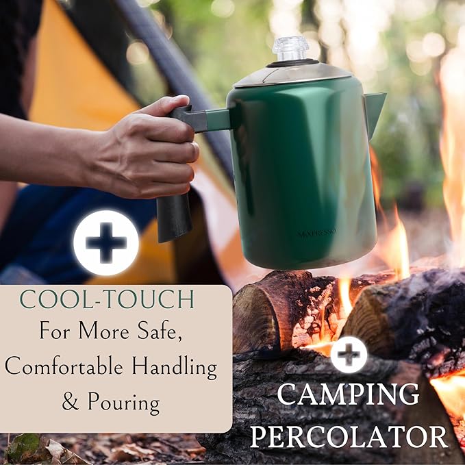 Mixpresso Green Stainless Steel Coffee Percolator Stovetop 37oz Classic Percolator Coffee Pot Great For Camping Pot 5-8 Cup Stove Top Espresso Maker Cool-Touch Handle