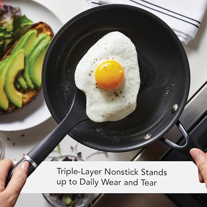 KitchenAid 5-Ply Clad Stainless Steel and Nonstick Induction Frying Pans/Skillet Set 8.25 Inch and 12.25 Inch - Polished Stainless Steel