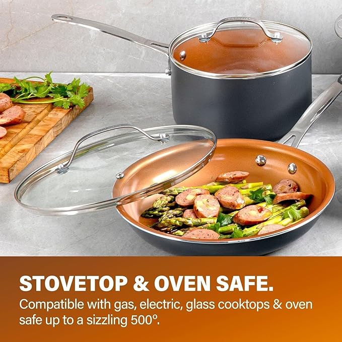 GOTHAM STEEL 13 Pc Ceramic Cookware Set Nonstick Copper Pots and Pans Set Non Stick for Kitchen Anodized Induction Pots and Pans for Cooking Non Toxic Cookware Sets Oven &amp Dishwasher Safe