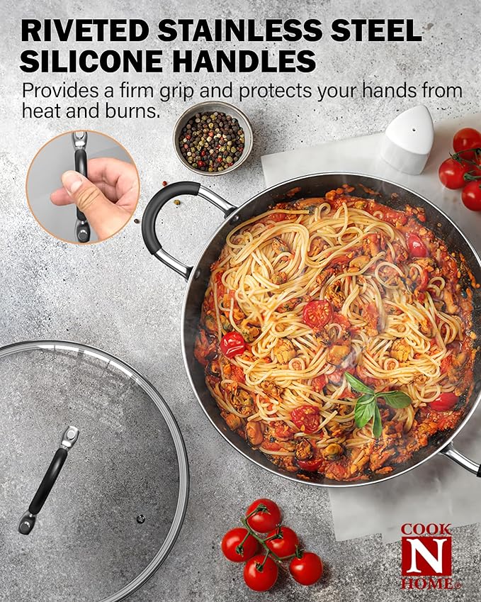 Cook N Home Pots and Pans Nonstick Kitchen Cookware Sets include Saucepan Frying Pan Stockpots 8-Piece Heavy Gauge Stay Cool Handle Marble