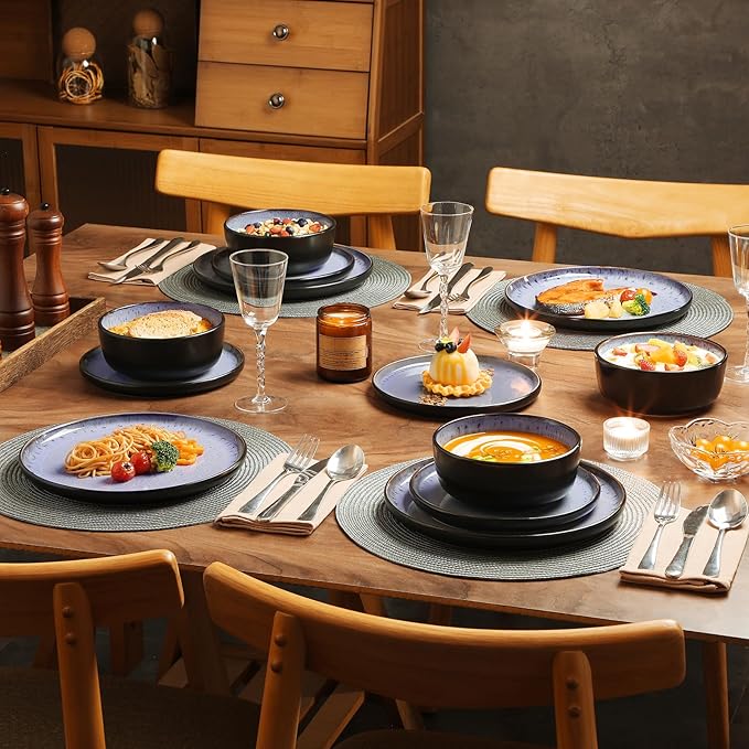 vancasso Plates and Bowls Sets 24 Pieces Stoneware Dinnerware Sets for 8 Kitchen Dish Set Mircowave and Dishwasher Safe Ceramic Dishware Purple Series AMBER