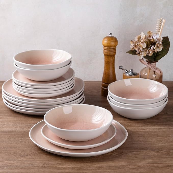 AmorArc Ceramic Dinnerware SetsHandmade Reactive Glaze Stoneware Plates and Bowls SetsHighly Scratch Resistant | Dishwasher &amp Microwave Safe Dishes SetService for 4 (12pc)