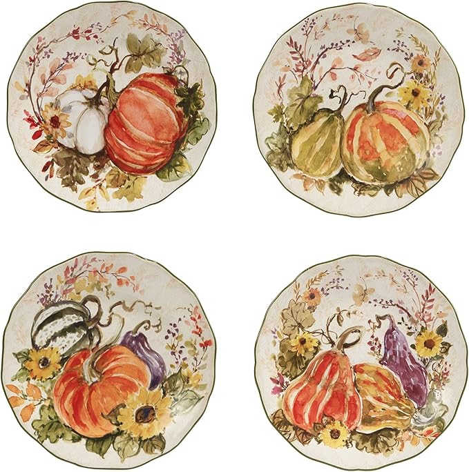 16 Pc Dinnerware Set Service for 4 Green Multi Color White Fruit Casual Farmhouse Round Piece Dishwasher Safe Microwave