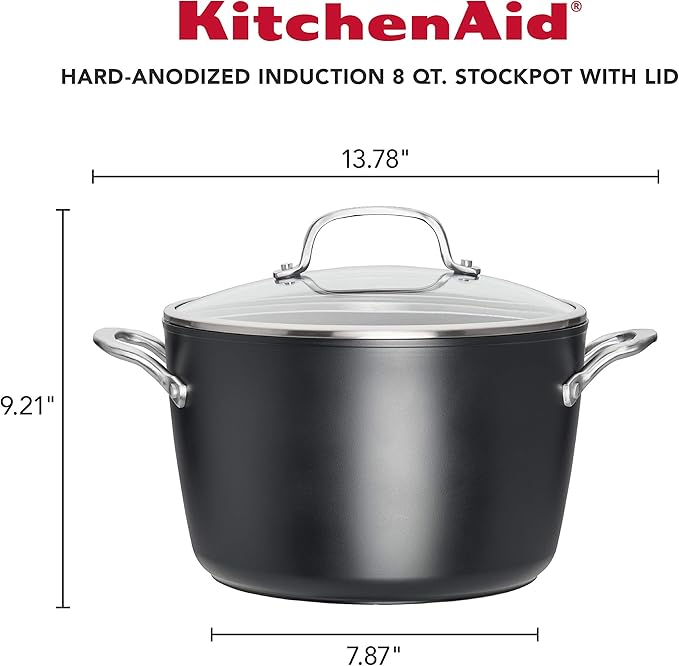 KitchenAid Hard Anodized Induction Nonstick Stock Pot/Stockpot with Lid 8 Quart Matte Black