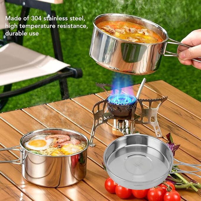 Portable Cookware Set Stainless Steel Efficient Easy to Carry Multifunctional Tableware Camping Kitchenware