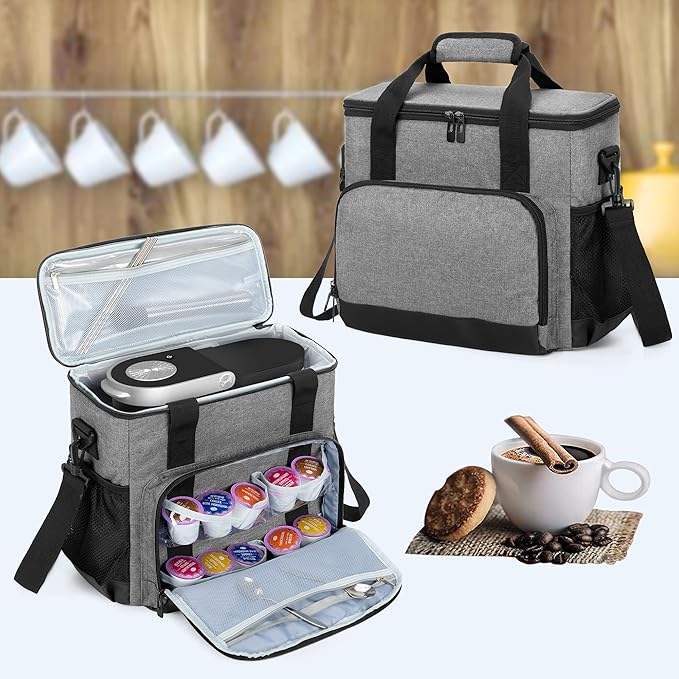CURMIO Coffee Maker Carrying Bag Compatible for Keurig K-Mini or K-Mini Plus Single Serve Coffee Machine Travel Bag for K-Cup Pods Gray (Bag Only)