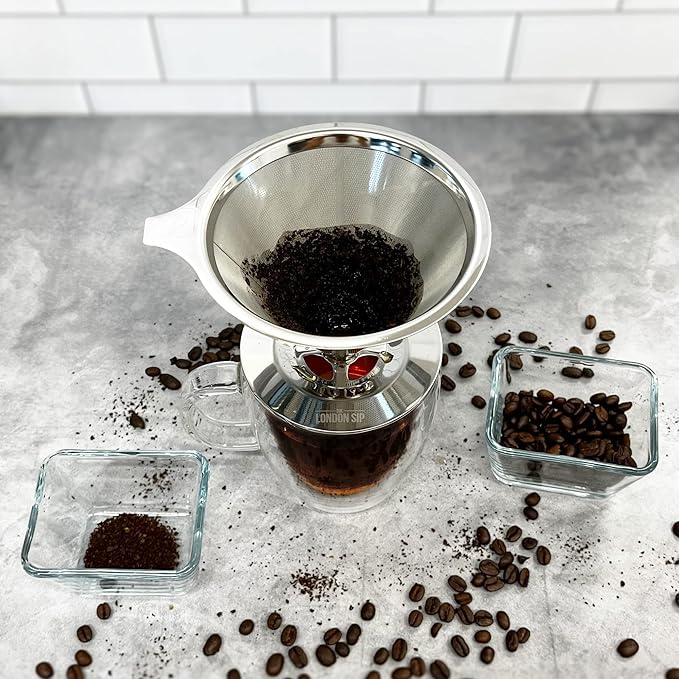 The London Sip Stainless Steel Coffee Dripper Pour Over Coffee Maker Coffee Slow Brewing Accessories for Home 1-4 Cup (Pack of 2)