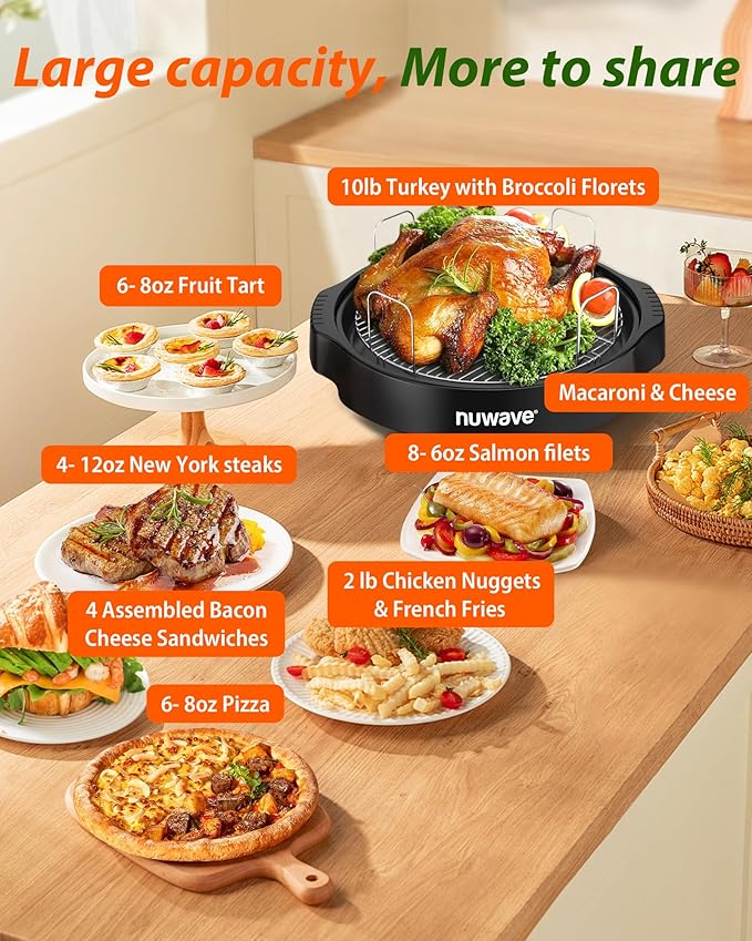 Nuwave Oven Pro Plus Air Fryer Infra-Red Countertop 2025 Advanced Convection No Defrosting or Preheating Cook Fresh or Frozen Durable Power Dome 100 Presets &amp 50 Memory PFAS Free Black