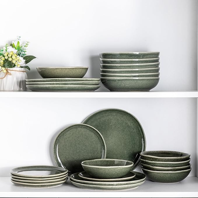 AmorArc Ceramic Dinnerware SetsHandmade Reactive Glaze Plates and Bowls SetsHighly Chip and Crack Resistant | Dishwasher &amp Microwave Safe Dishes Set Service for 4 (24pc)