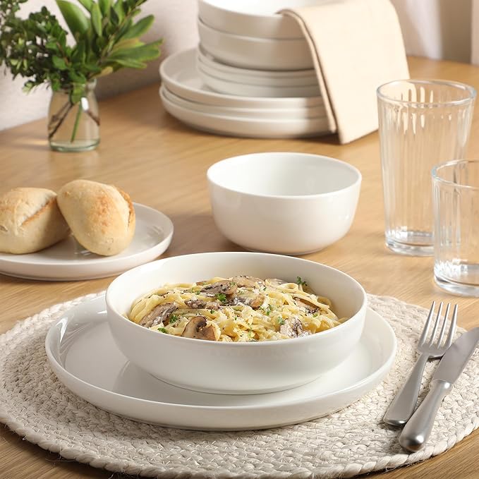 Gibson Home Oslo Porcelain Chip and Scratch Resistant Dinnerware Set Service for 4 (16pcs) Ceramic Plates and Bowls Dishes Sets White - Microwave and Dishwasher Safe