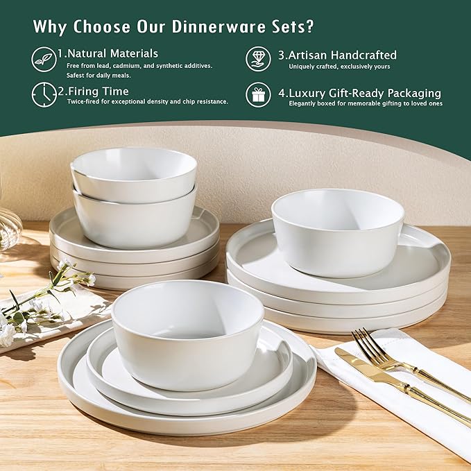 AmorArc Ceramic Dinnerware Sets for 4Stoneware Plates and Bowls SetsChip and Crack Resistant | Dishwasher &amp Microwave Safe Ceramic DishesService for 4 (12pc)-White