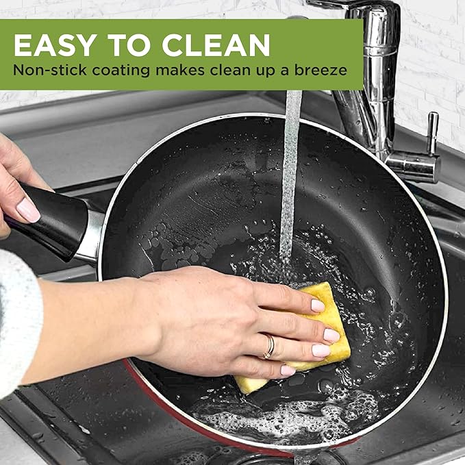 Ecolution Easy Clean Ceramic Nonstick Cookware Set Dishwasher Safe Kitchen Pots and Pans Set Comfort Grip Handle Even Heating Ultimate Food Release 26-Piece Red